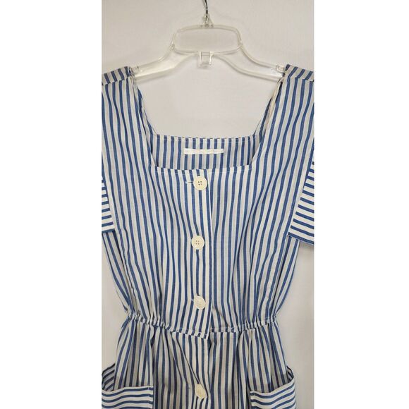 Vintage 80's Blue & White Striped Pinafore Style Dress - Picture 4 of 7